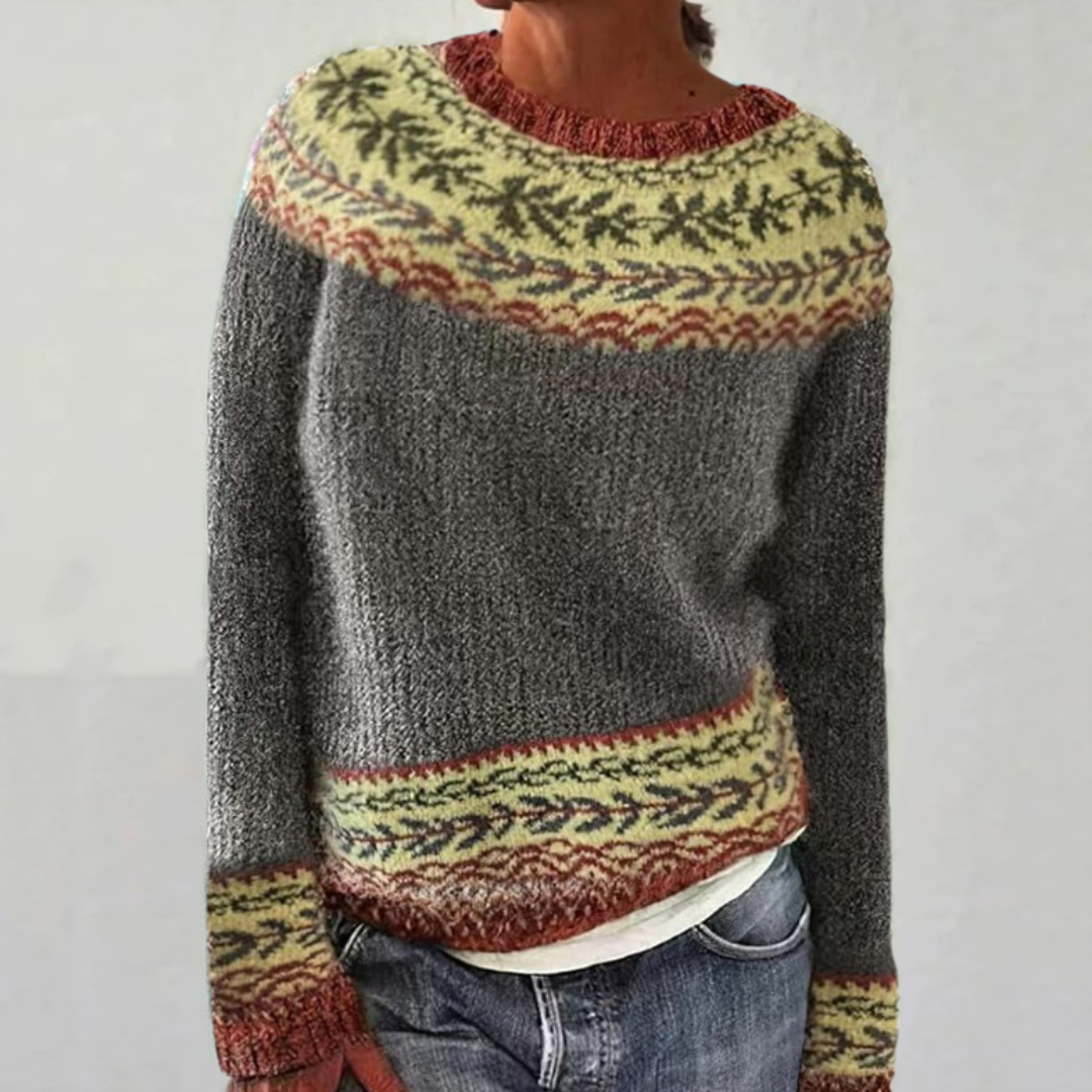 Godeliève | Pull gris anthracite à motif feuillage