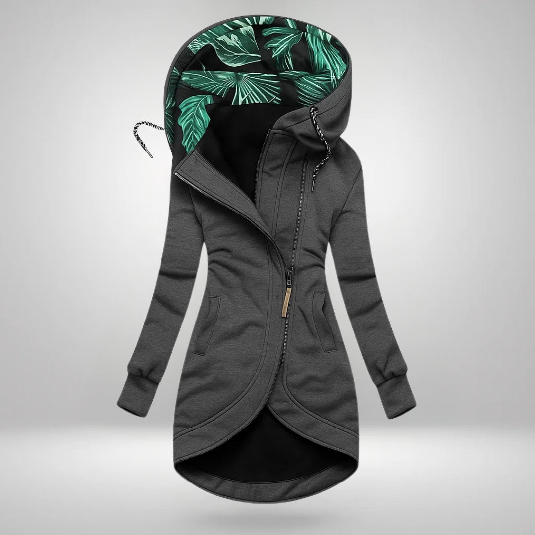 Hermine | Manteau long à capuche et zip asymétrique