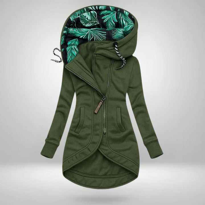 Hermine | Manteau long à capuche et zip asymétrique