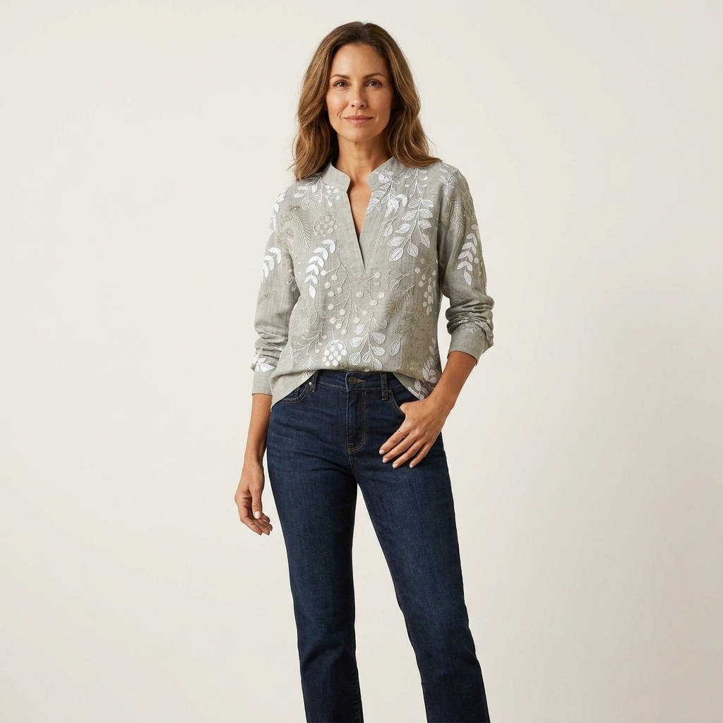 Lorielle | V-Neck Botanical Print Blouse