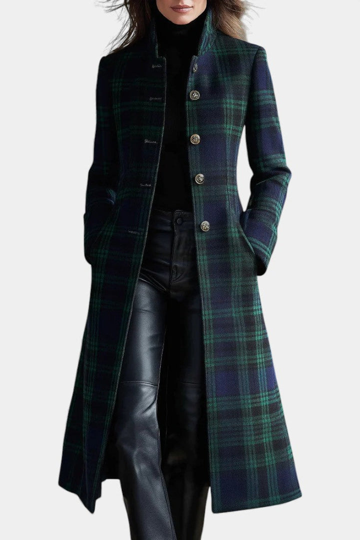 Esther | Manteau midi écossais à col montant