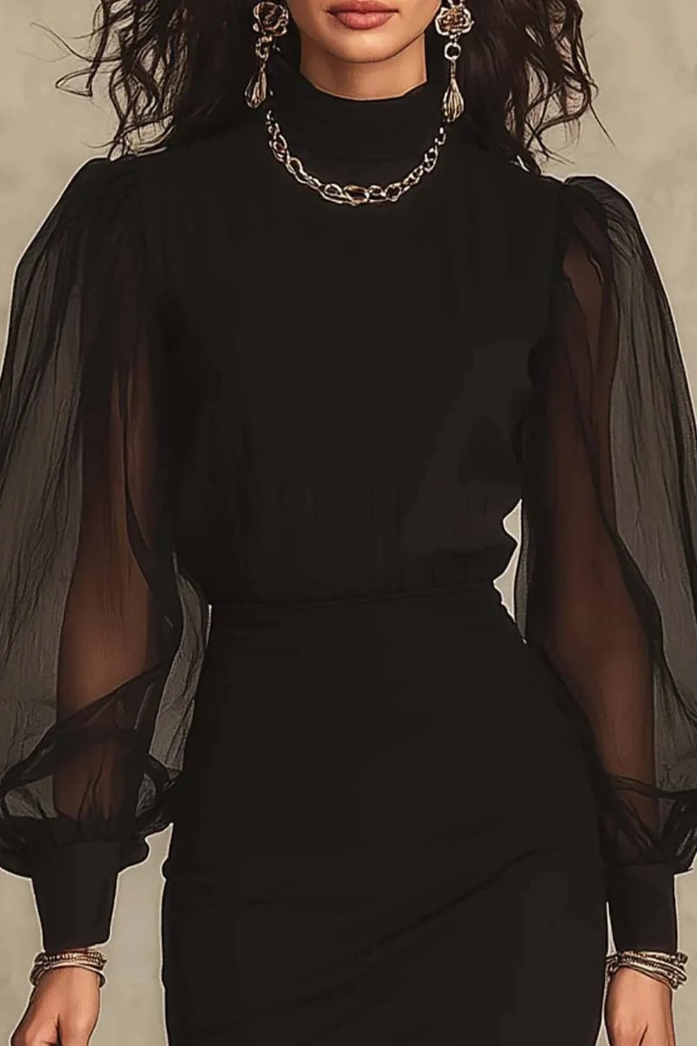 Agnès | Robe longue en maille ajourée à col roulé
