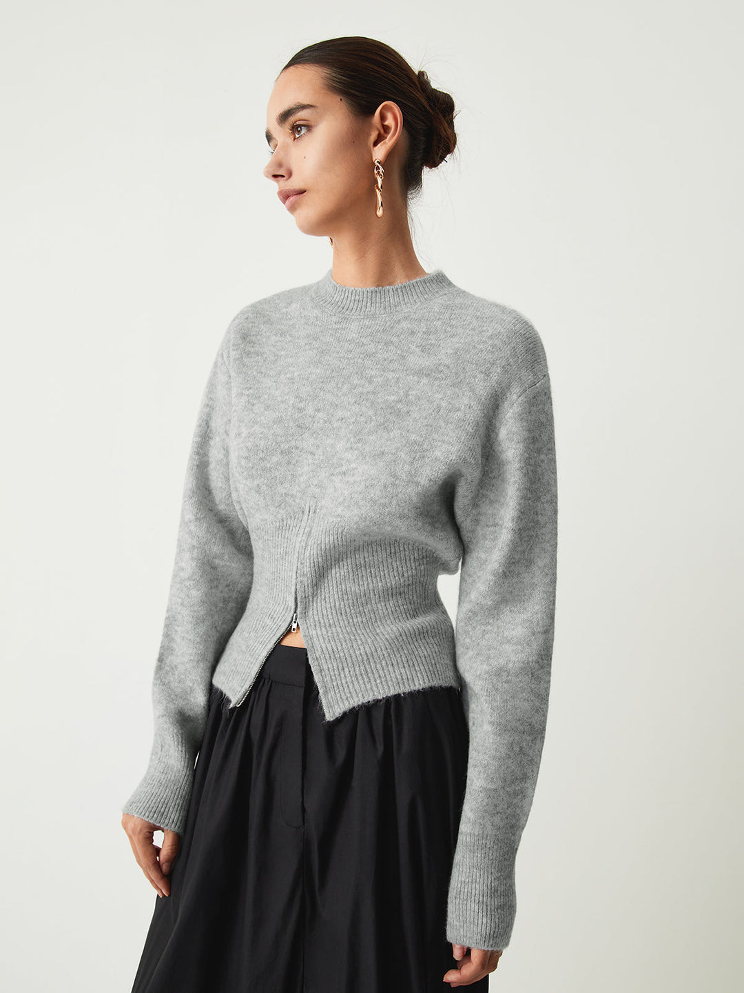 Jacotte | Pull court à taille côtelée et zip devant