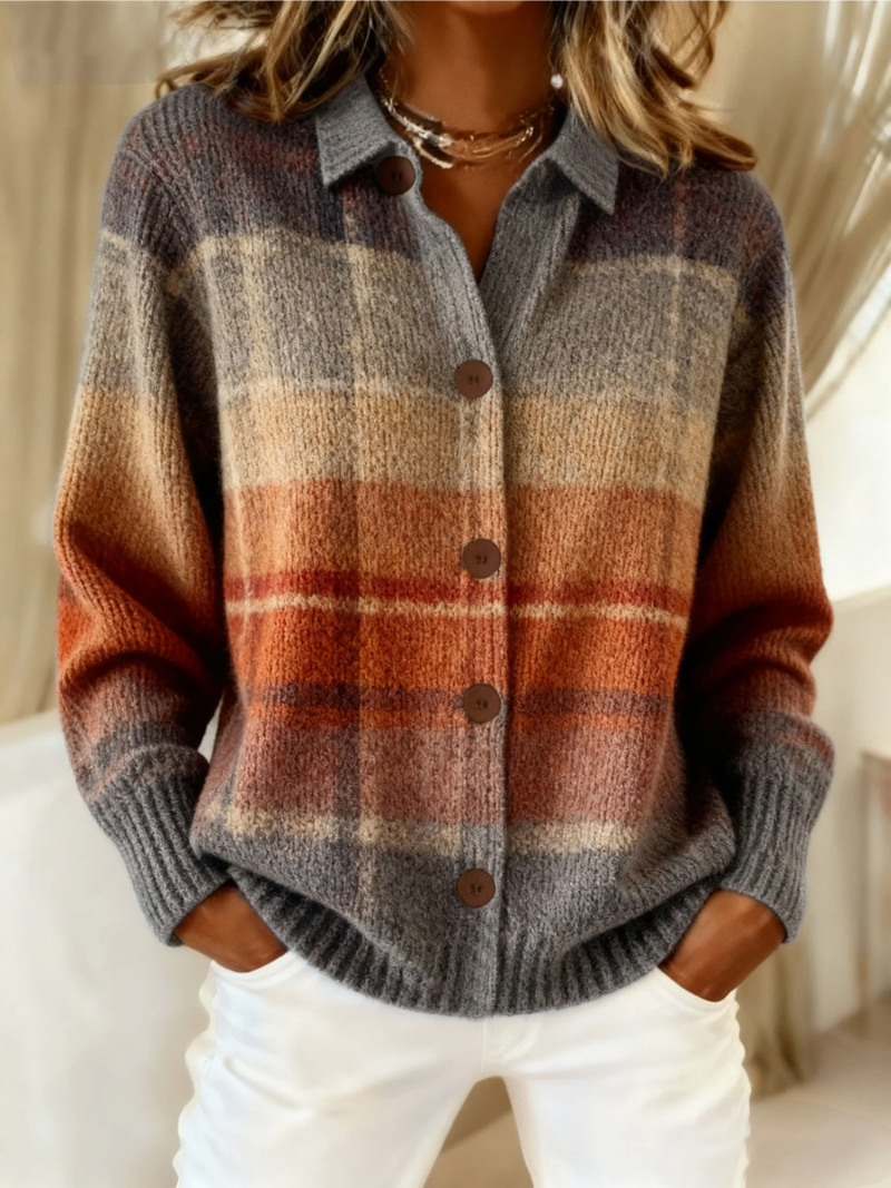 Jéromine | Cardigan à carreaux en dégradé rouille et gris