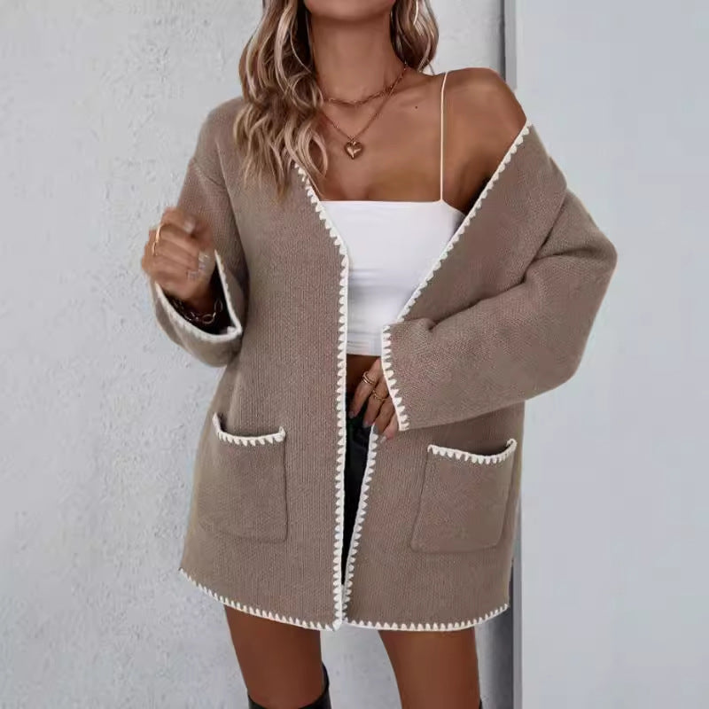Johanna | Cardigan ouvert à poches et bordure contrastée