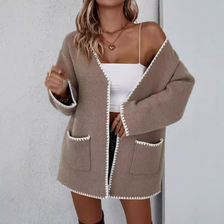 Johanna | Cardigan ouvert à poches et bordure contrastée