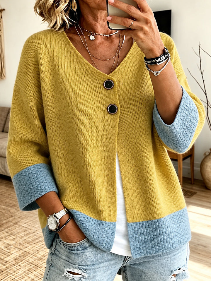 Jonquille | Cardigan bicolore à manches trois-quarts