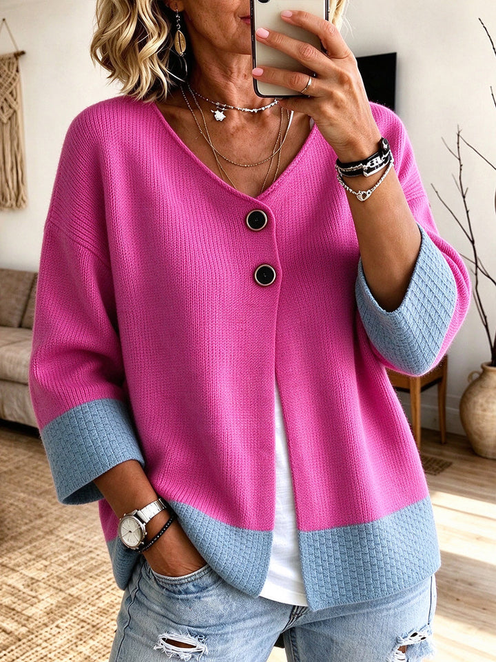Jonquille | Cardigan bicolore à manches trois-quarts