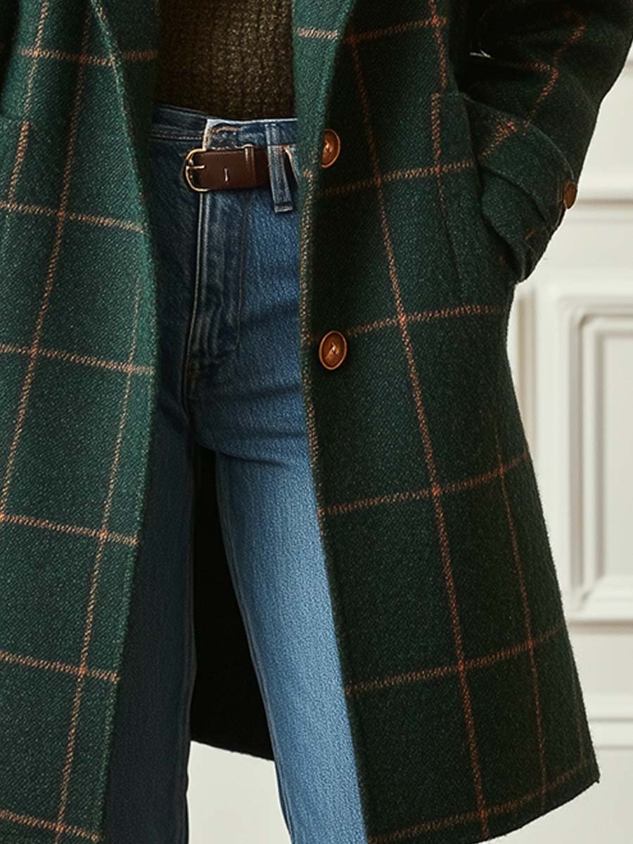 Clémentine | Manteau long à grands carreaux et revers