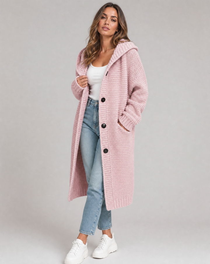 Kaëlle | Cardigan long à capuche en grosse maille