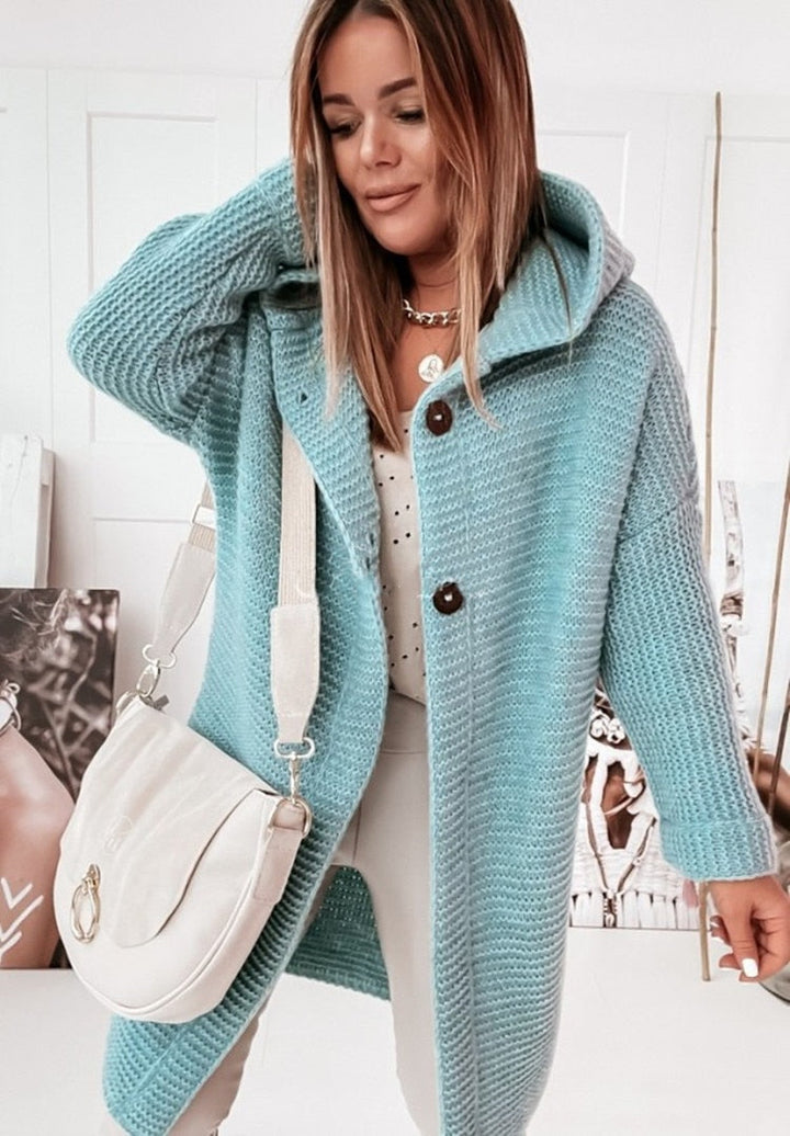 Kaëlle | Cardigan long à capuche en grosse maille