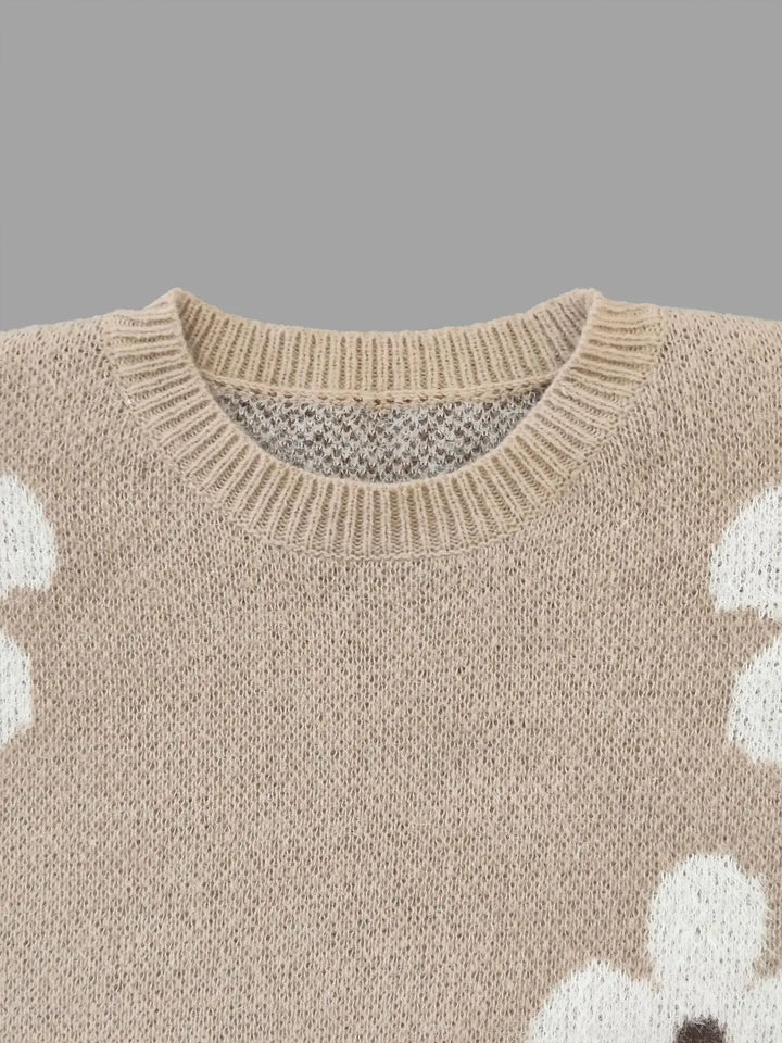 Kenza | Pull en maille à fleurs blanches