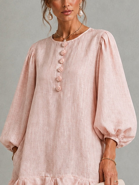 Lalie | Robe courte à boutons fleuris et ourlet bouillonné
