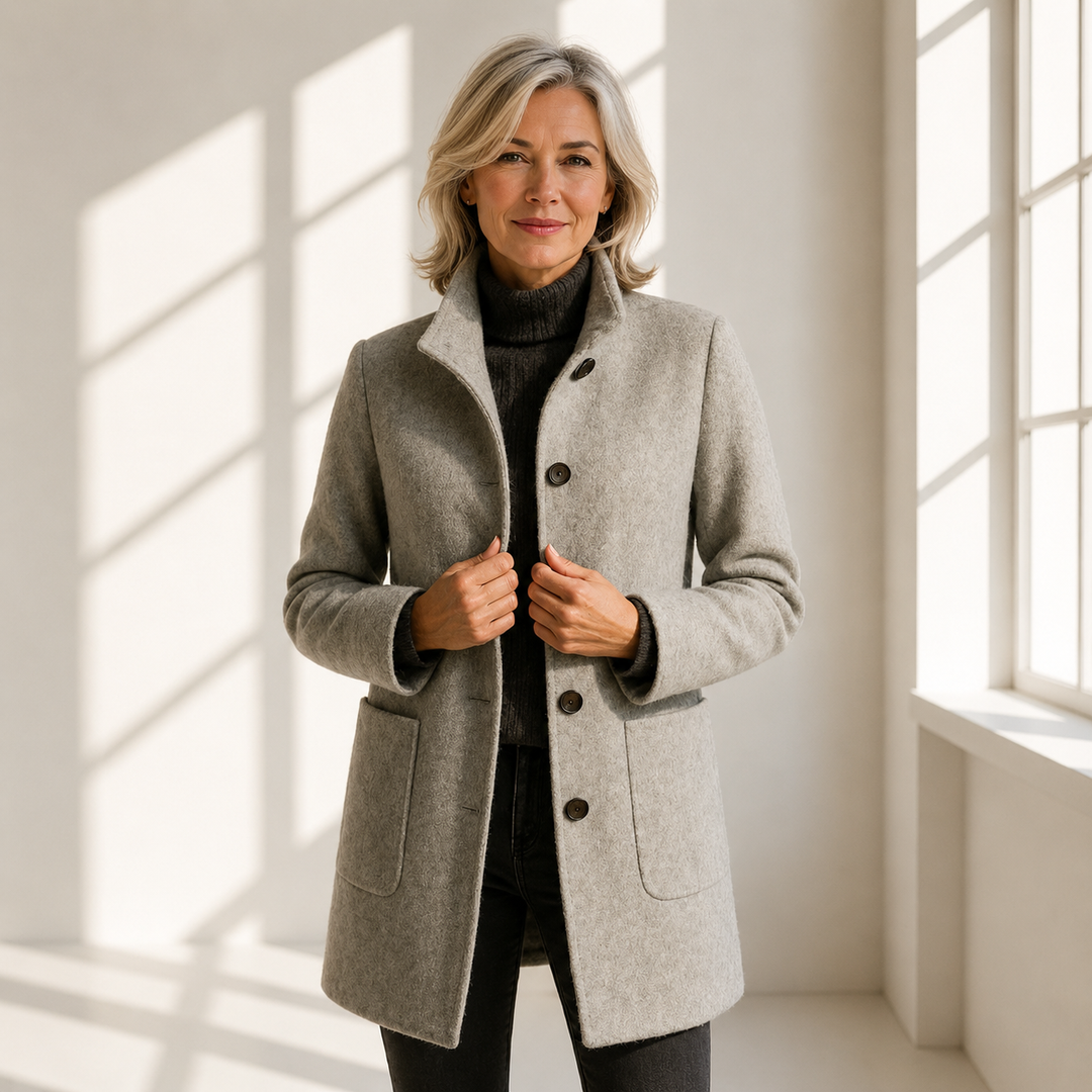 Laurence, manteau mi-long effet laine gris