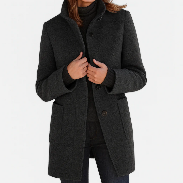 Laurence, manteau mi-long effet laine noir