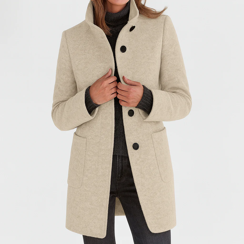Laurence, manteau mi-long effet laine beige