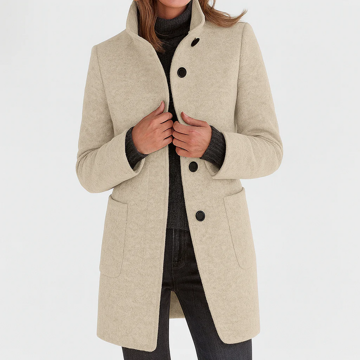 Laurence, manteau mi-long effet laine beige