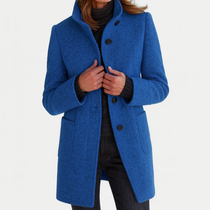 Laurence, manteau mi-long effet laine bleu roi