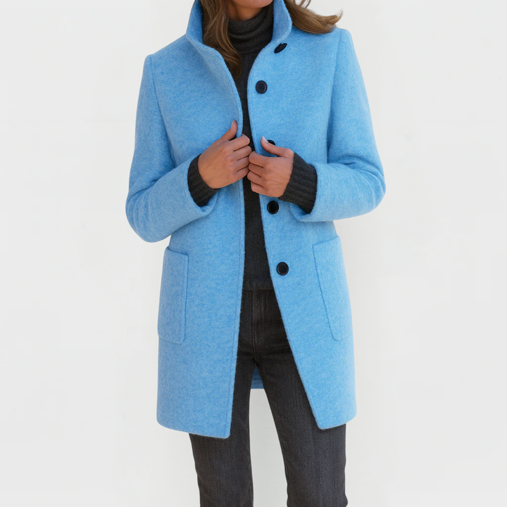 Laurence, manteau mi-long effet laine bleu clair