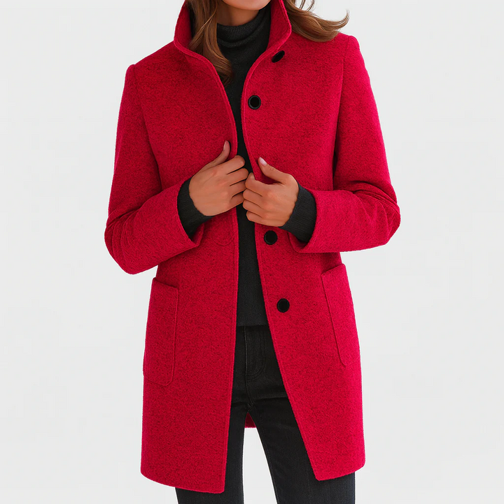Laurence, manteau mi-long effet laine rouge