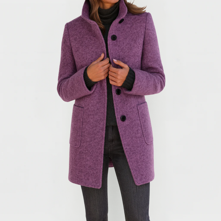 Laurence, manteau mi-long effet laine violet