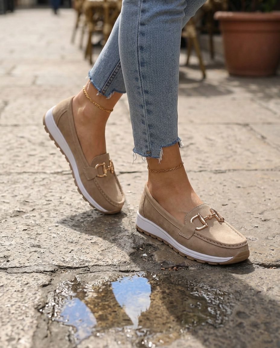Muriel | Mocassins confort à mors doré et semelle blanche