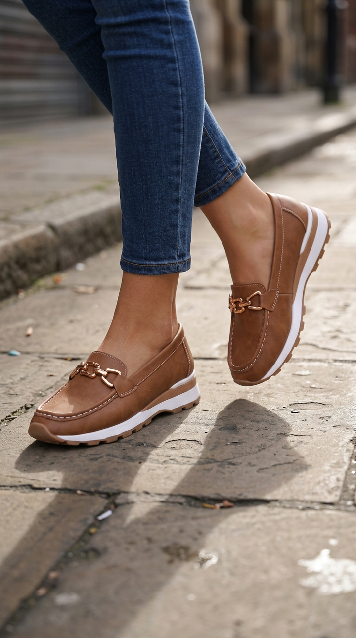 Muriel | Mocassins confort à mors doré et semelle blanche