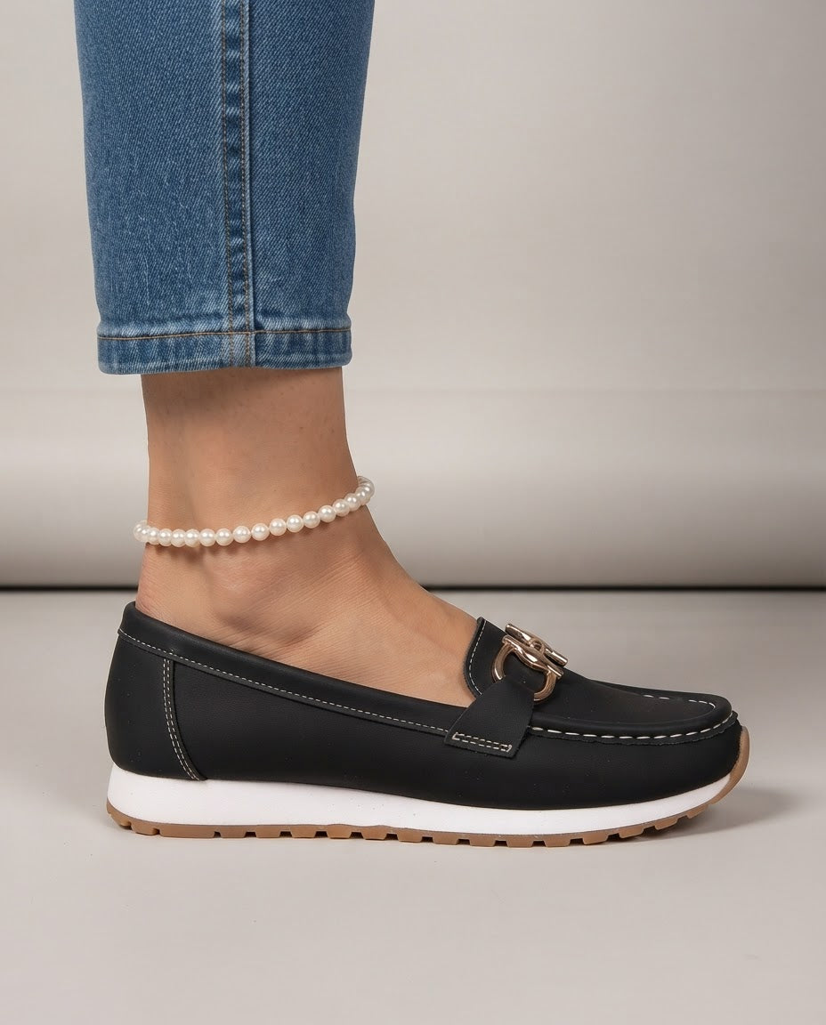 Muriel | Mocassins confort à mors doré et semelle blanche