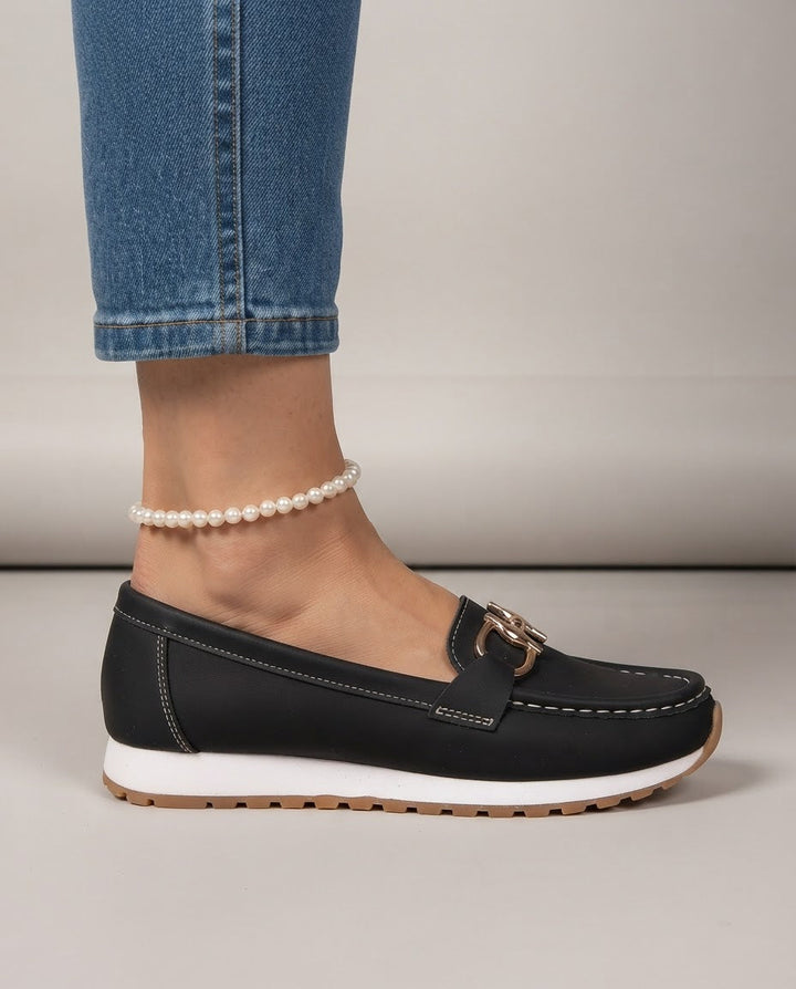 Muriel | Mocassins confort à mors doré et semelle blanche
