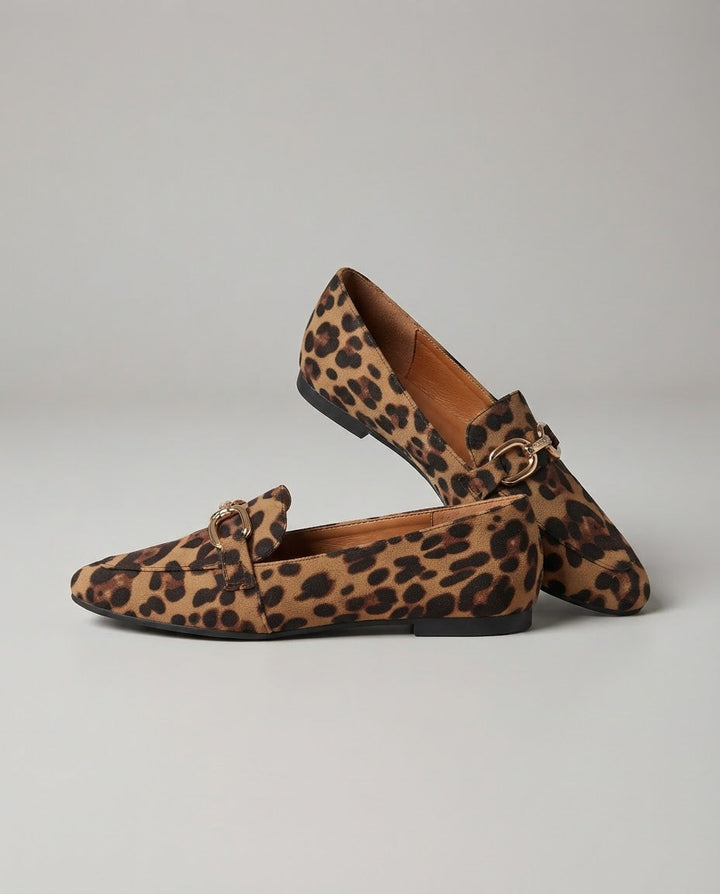 Jocelyne | Mocassins en daim léopard à mors doré