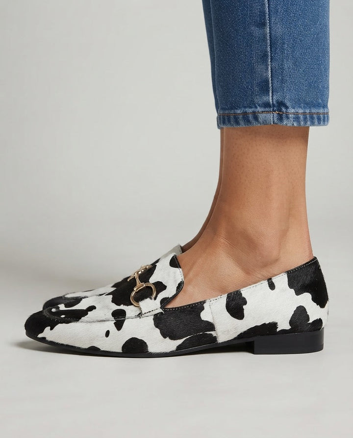 Julienne | Mocassins à poils imprimé tacheté noir et blanc