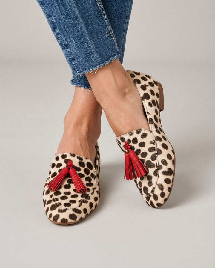 Ludivine | Mocassins à pois crème et pampilles rouges