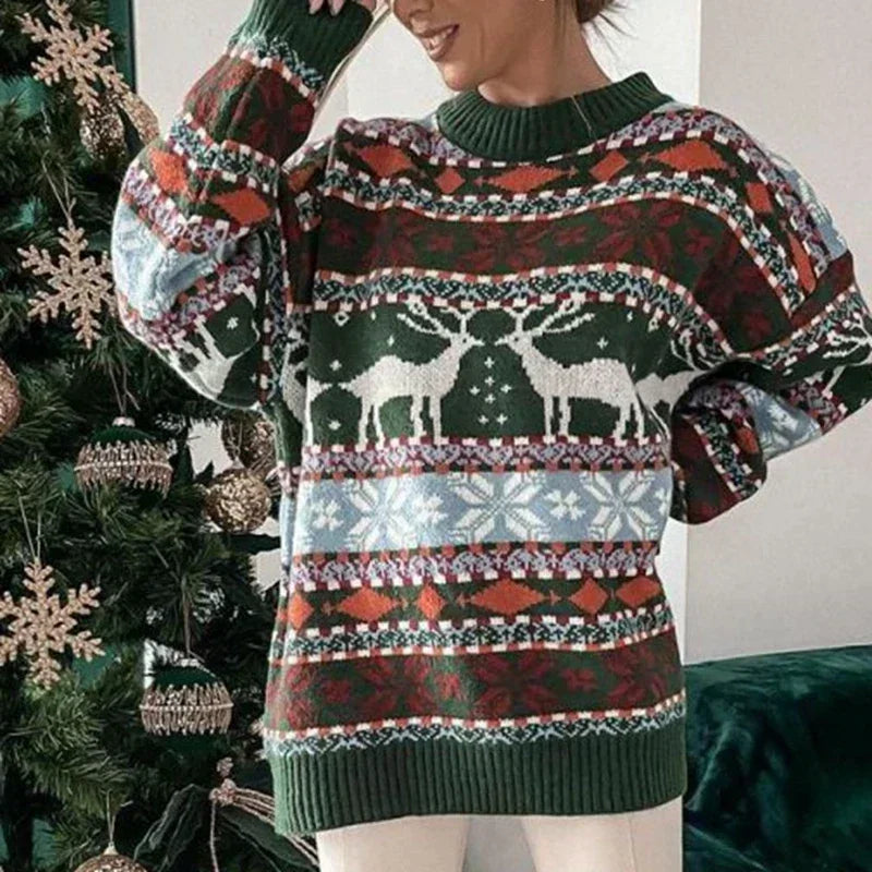 Maguelone | Pull de Noël jacquard à rennes