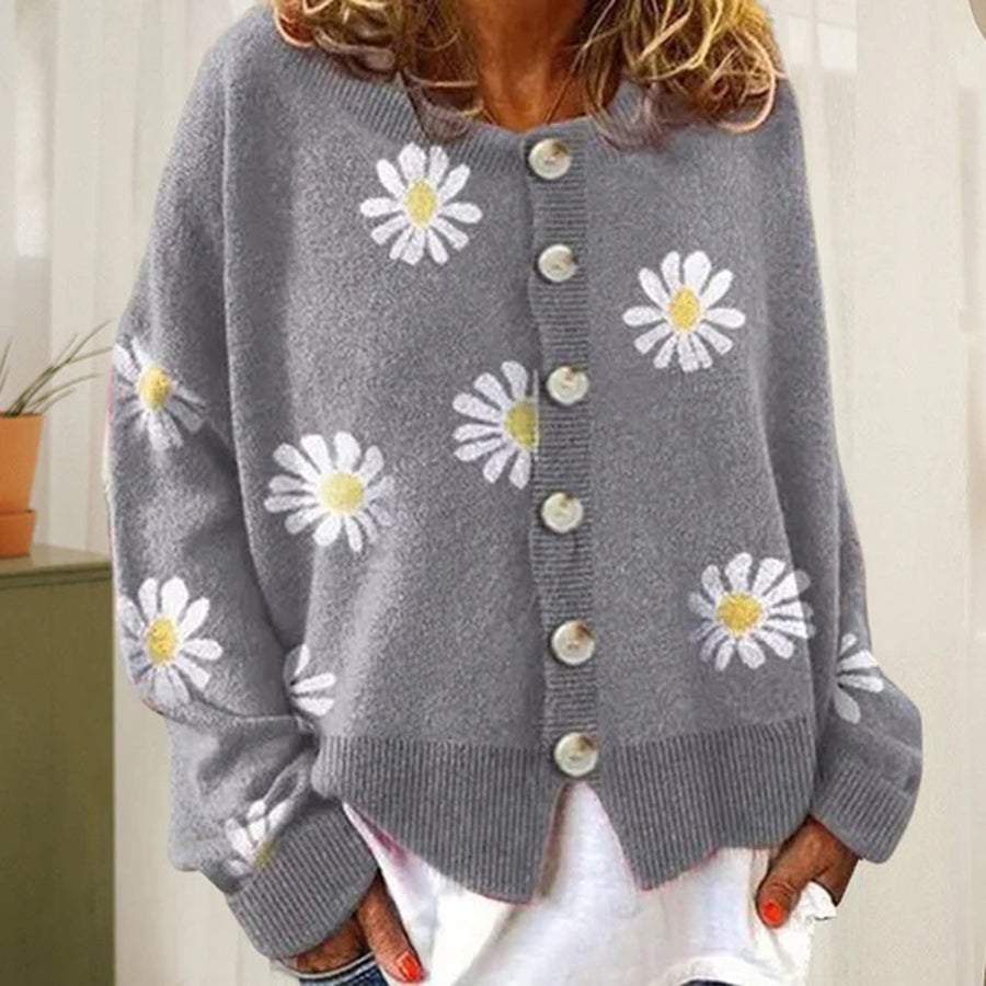 Annabelle | Cardigan boutonné à motif marguerites