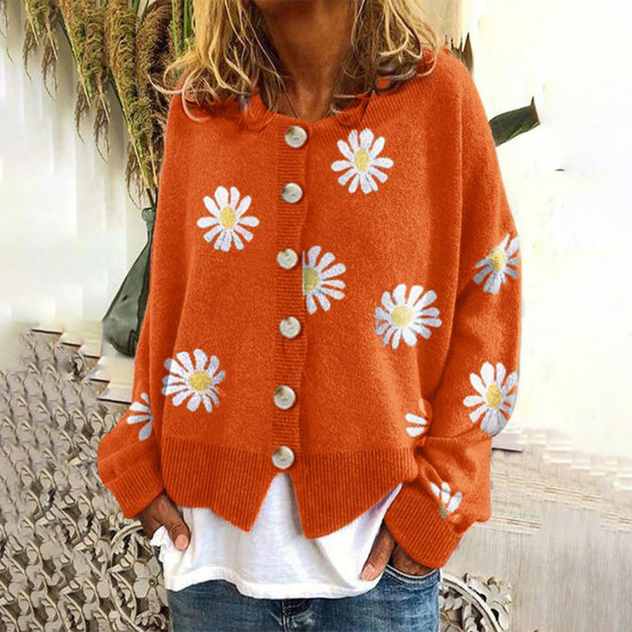 Annabelle | Cardigan boutonné à motif marguerites
