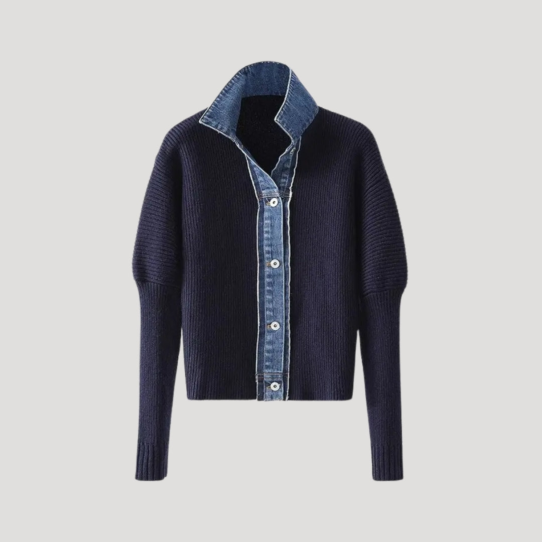 Maud | Cardigan côtelé à col en jean