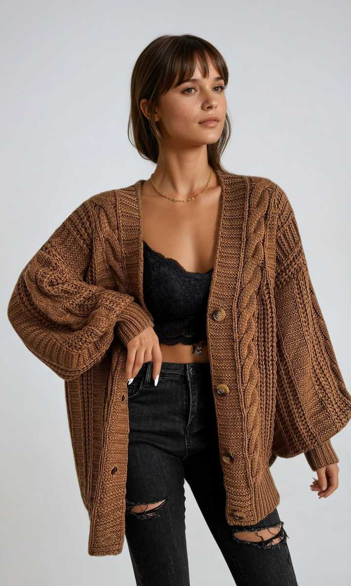 Morgane | Cardigan oversize en maille torsadée