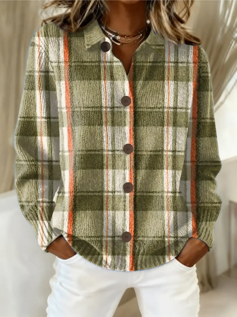 Nuria | Cardigan à carreaux vert olive et écru