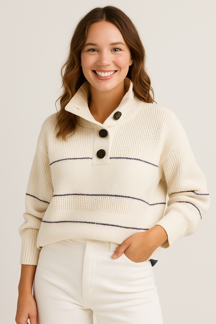 Opaline | Pull rayé à col montant boutonné