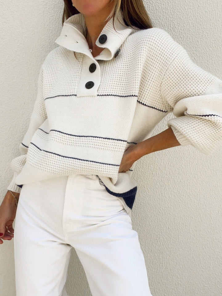 Opaline | Pull rayé à col montant boutonné