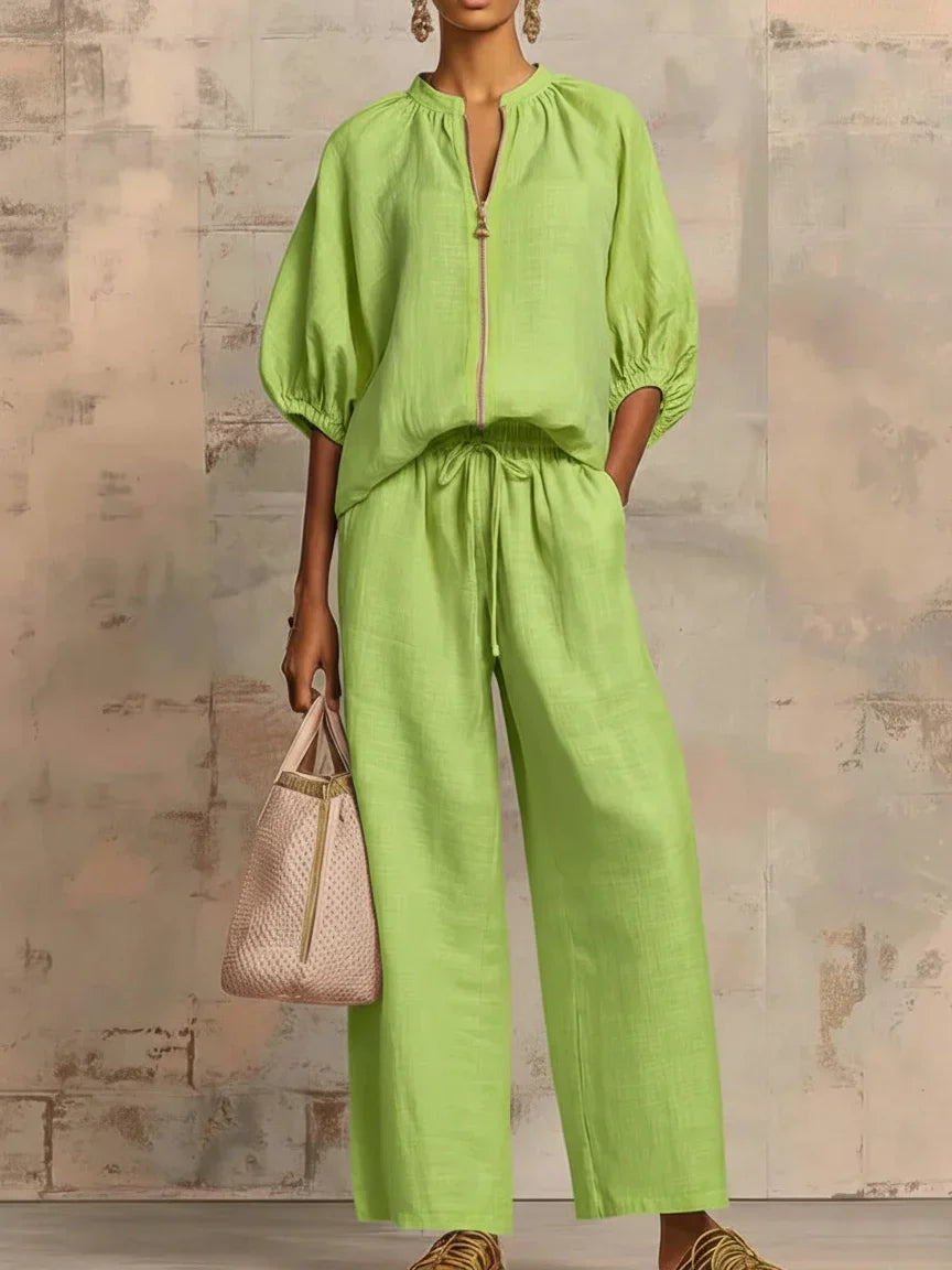 Amélie | Ensemble en lin à zip deux pièces sans effort