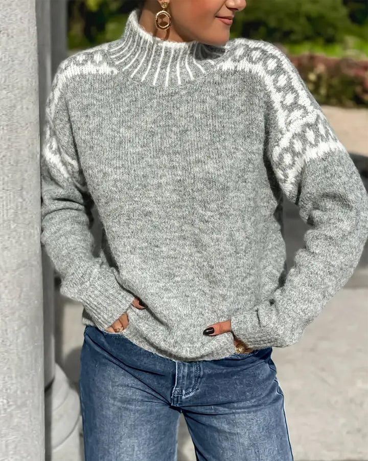 Titiane | Pull col montant à épaules jacquard