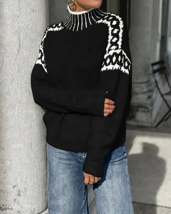 Titiane | Pull col montant à épaules jacquard