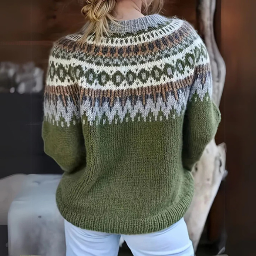 Vitalie | Pull nordique vert mousse à large empiècement